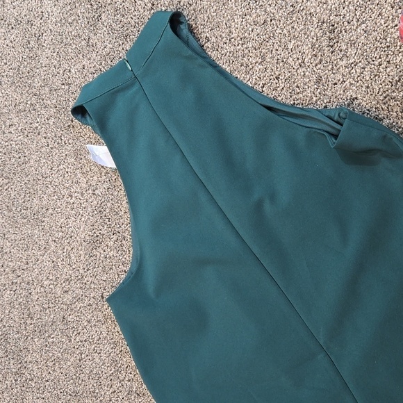 NEW Aidan Mattox Feather Trimmed Crepe cocktail Trapeze halter forest Dress sz 6 - Picture 8 of 11